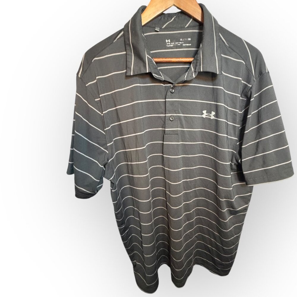 Men’s Under Armour HeatGear Striped Golf Polo Shirt XL Gray